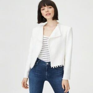 Club Monaco White Jamia Jacket with Pom Pom Trim, 4